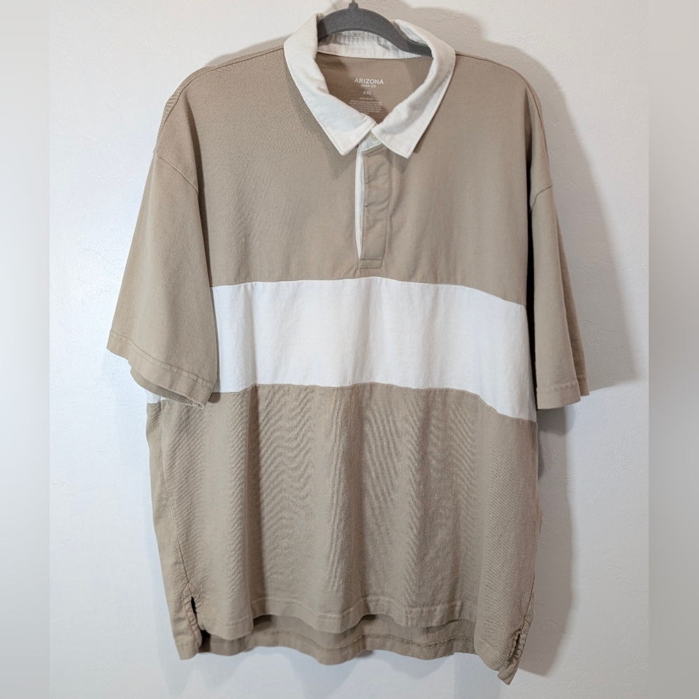 Arizona Jean Company Men's Tan White Polo Shirt Cotton Blend Collared Size XXL